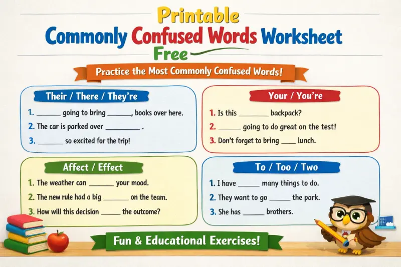 printable commonly confused words worksheet (free)