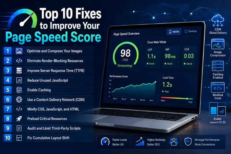 top 10 fixes to improve your page speed score